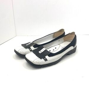 Linea Stretch Walter Genuin White Black Leather Kiltie Fringe Loafers Italy 6.5